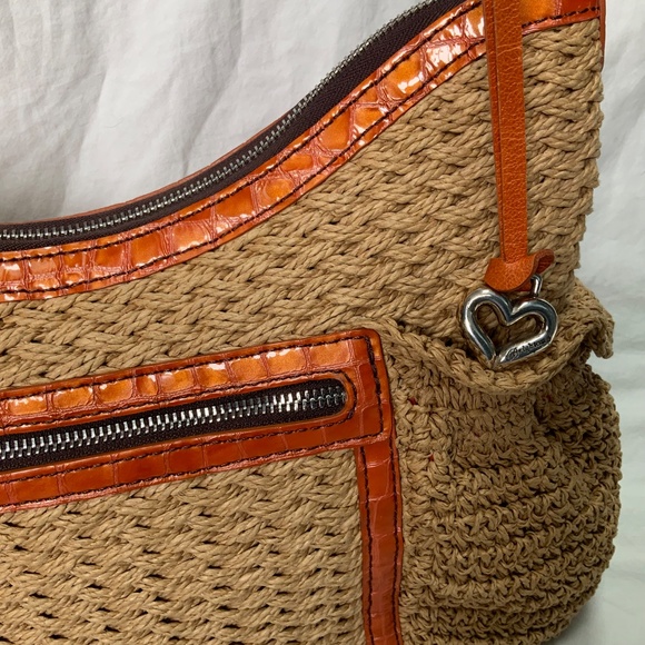 Woven Straw and Orange Patent Leather Brighton Bag - Picture 3 of 10